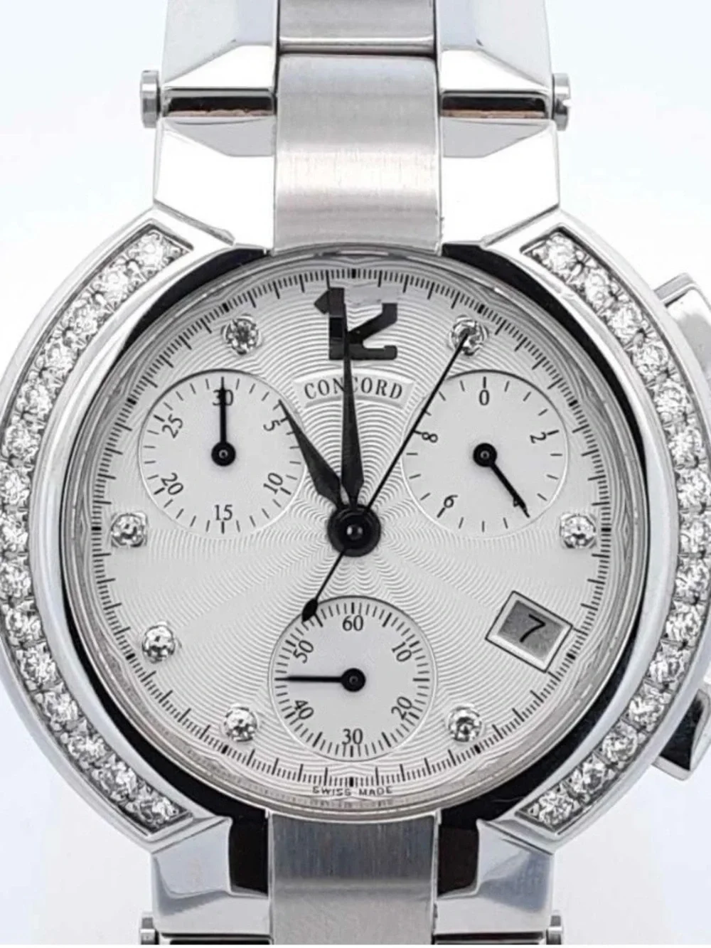 Concord Men’s Silver Stainless Steel Chronograph Watch with Crystal Accents